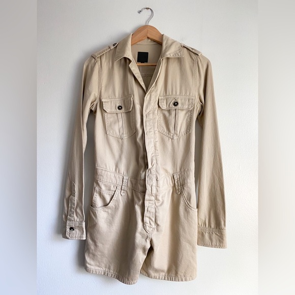 $198‼️Joe’s Jeans Denim Khaki Long Sleeves Collared Romper Military Cargo Safari - Picture 2 of 10